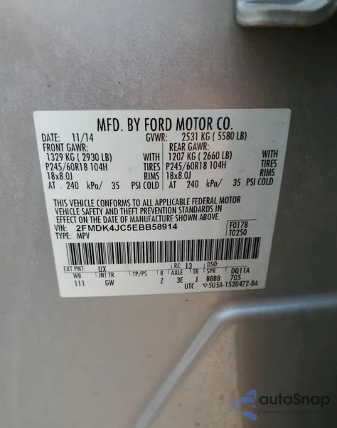 2014 Ford Edge Sel from USA, damaged, VIN 2FMDK4JC5EBB58914